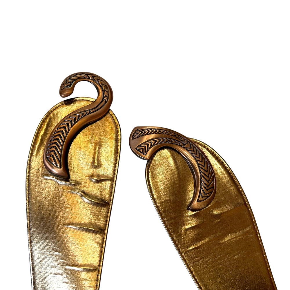 Vintage Metallic Gold Wide Cinch Belt Clasping Etched Interlocking Buckle Art - Picture 4 of 7